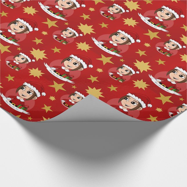 Papel de embrulho de cartoon de menina de natal pe (Ponta)
