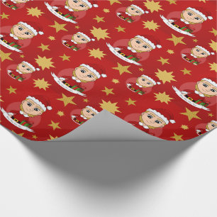Papel de embrulho de cartoon de menina de natal pe