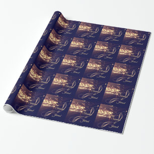 Papel de embrulho de casamento com brilho dourado 
