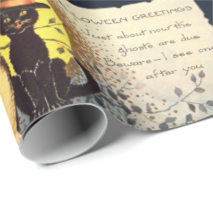 Papel de embrulho de Cat and Owl Halloween