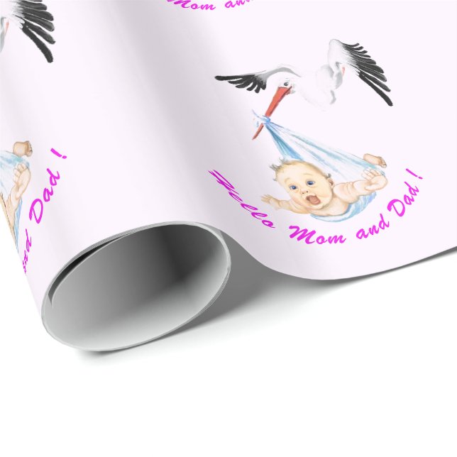 Papel de Embrulho de Chuveiro de Bebê com Cegonha  (Ponta do rolo)