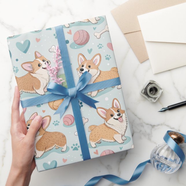 Papel de embrulho de córrego - Cachorro azul claro (Presentear)