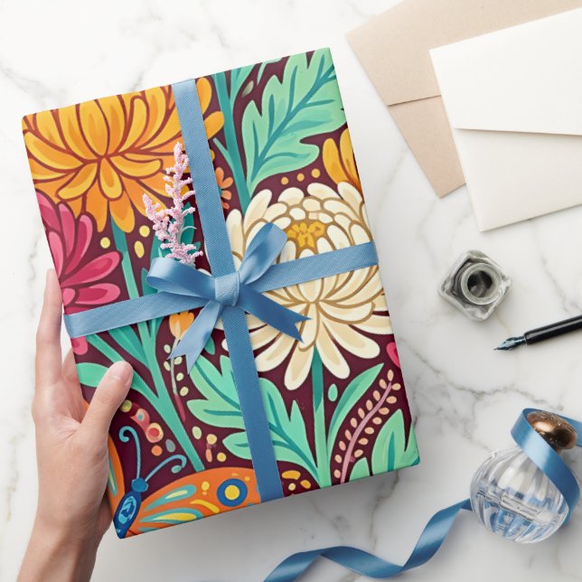 Papel de Embrulho de Crisântemo Mexicano Abstrato (Presentear)
