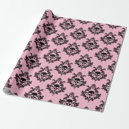 Papel de embrulho de damascos rosa e preto