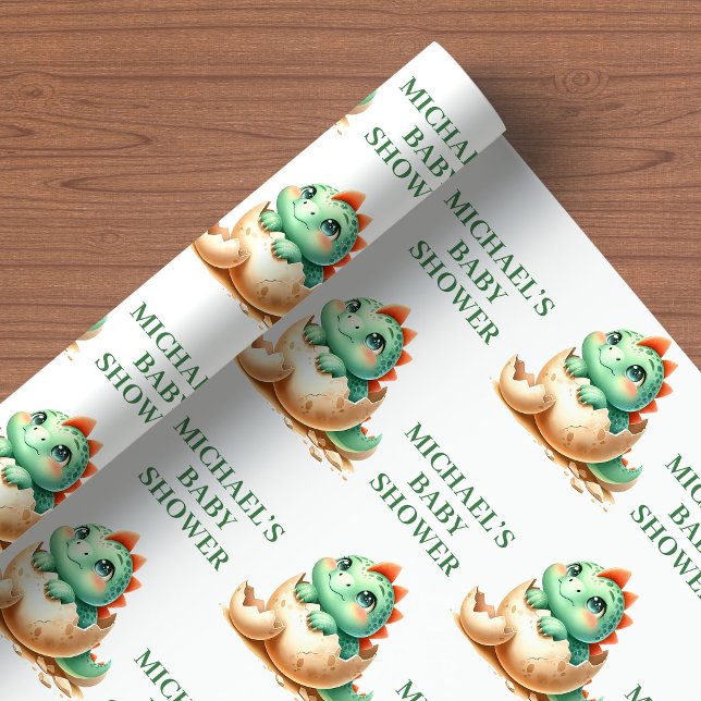 Papel de embrulho de dinossauro bebê pequeno para  (Tiny Baby Dino Wrapping Paper for Hatching Soon Shower)
