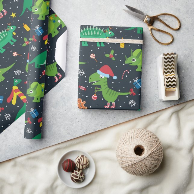 Papel de embrulho de dinossauros de Natal (Artesanato)