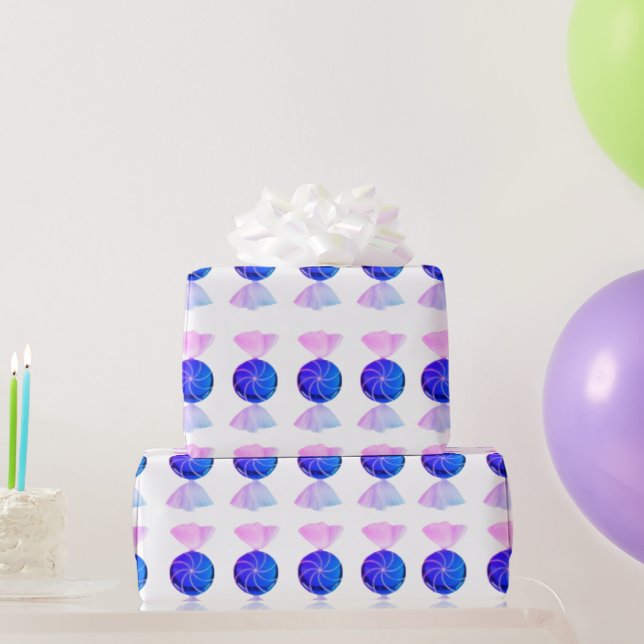 Papel de embrulho de doce azul e rosa (Presentes para festas)