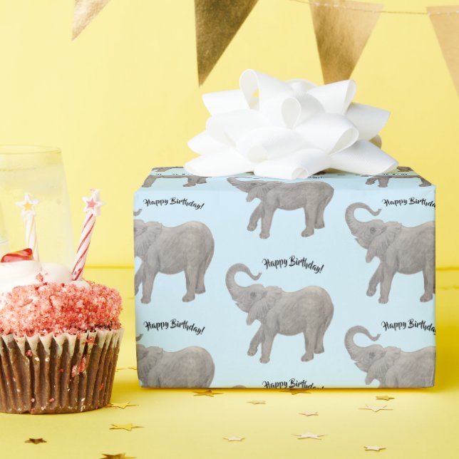 Papel de embrulho de elefante azul claro (Festa de aniversário)