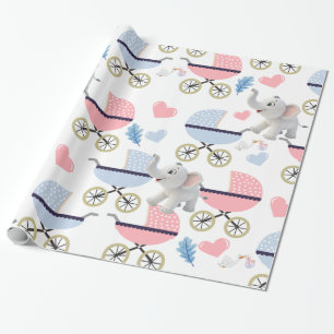 Papel de embrulho de elefante Carrinho de bebê ros