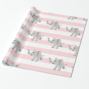 Papel de embrulho de Elefante Listra Rosa e Branco