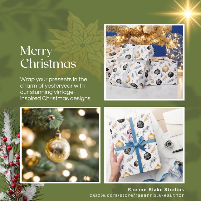 Papel de embrulho de enfeites de Natal preto e dou (Criador carregado)