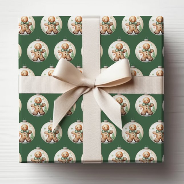 Papel de Embrulho de Enfeites de Natal Verdes (Green Christmas Ornaments Wrapping Paper
)