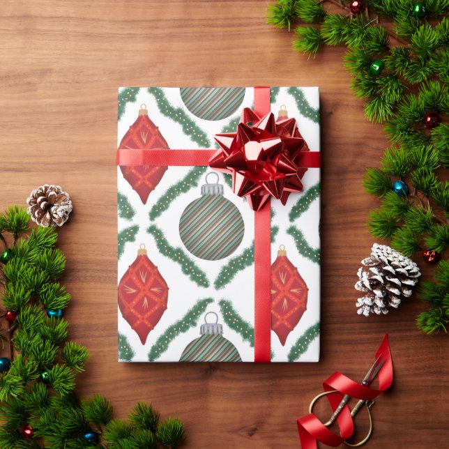 Papel de embrulho de enfeites de Natal vermelho cl (Presente de Natal)