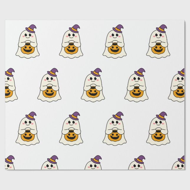Papel de embrulho de fantasmas e abóboras de Hallo (Aberto)