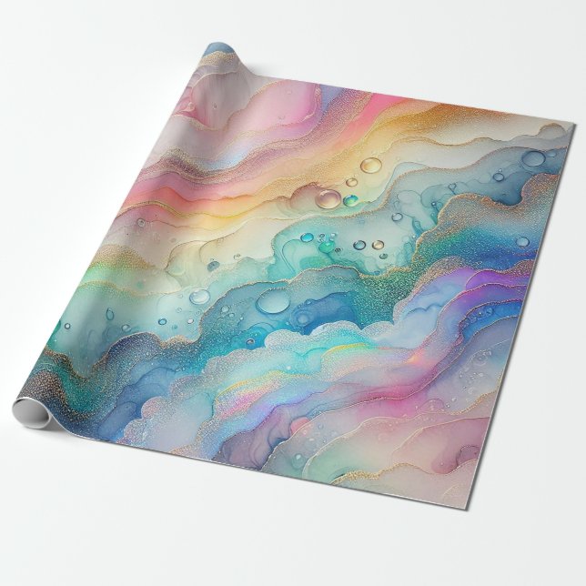Papel de Embrulho de Festa Arco-íris e Bolhas (Desenrolado)