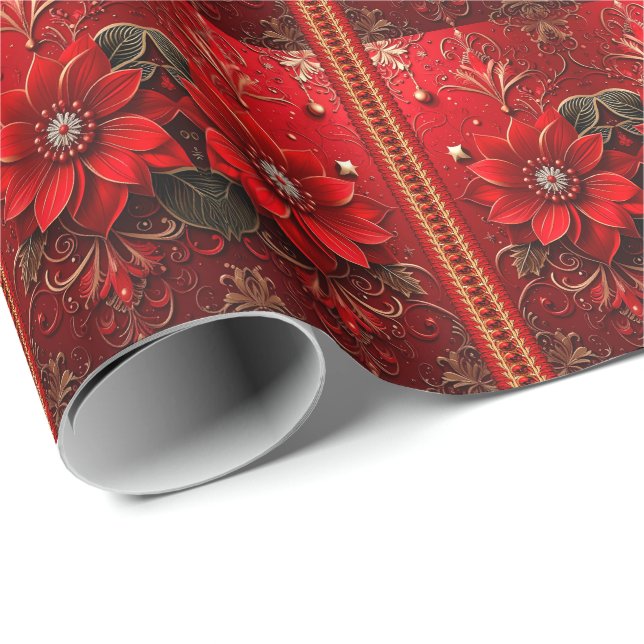 Papel de embrulho de festa da flor vermelha (Ponta do rolo)