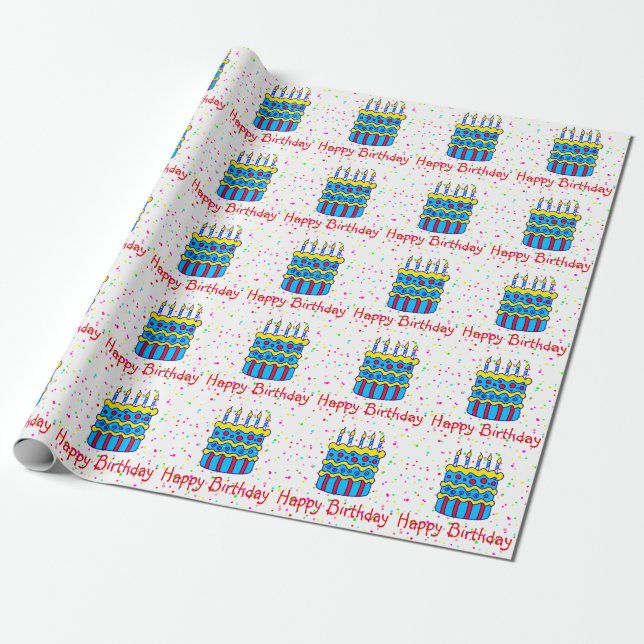 Papel de embrulho de festa de confete de bolo de a (Desenrolado)