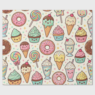 Papel de embrulho de festa de sorvete de donut de