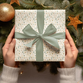 Papel de embrulho de flocos de neve dourados e pin