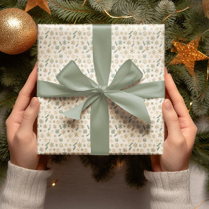 Papel de embrulho de flocos de neve dourados e pin