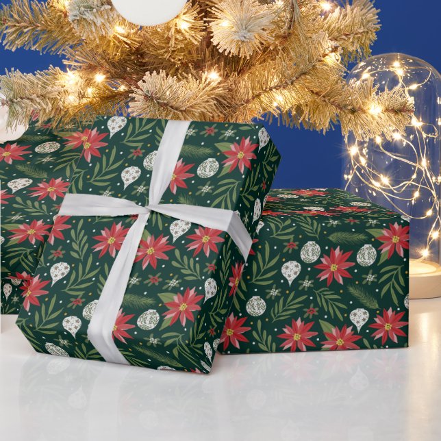 Papel de embrulho de flor de poinsétia de Natal (Feriados)