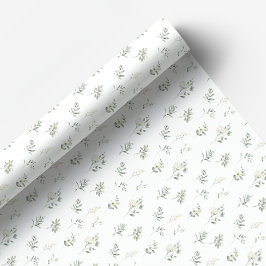 Papel de embrulho de flores brancas de verde-Eucal