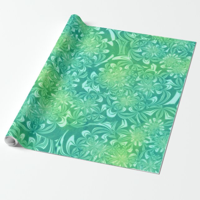 papel de embrulho de flores de batik verde (Desenrolado)