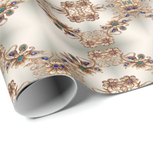 Papel de Embrulho de Flores de Joias Douradas Eleg