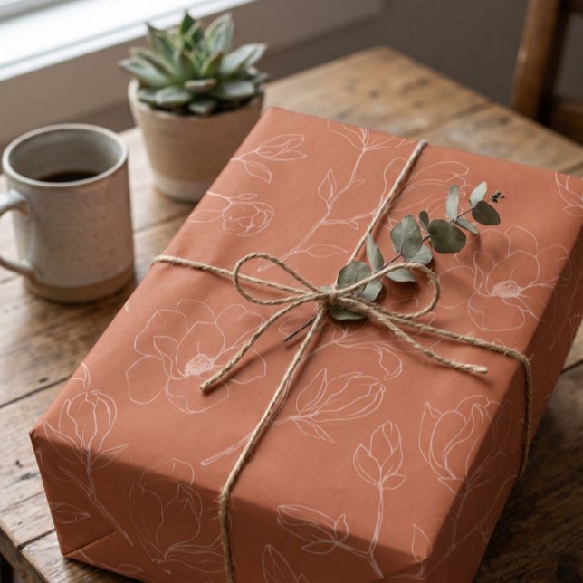 Papel de embrulho de flores de terracota moderno (Criador carregado)