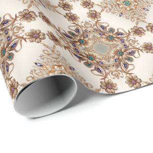 Papel de Embrulho de Flores Jóias Douradas Elegant