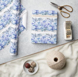 Papel de embrulho de flores monocromáticas azuis