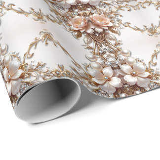Papel de embrulho de flores rosa suave e branco