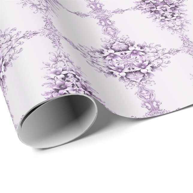 Papel de Embrulho de Flores Roxas Elegantes (Ponta do rolo)