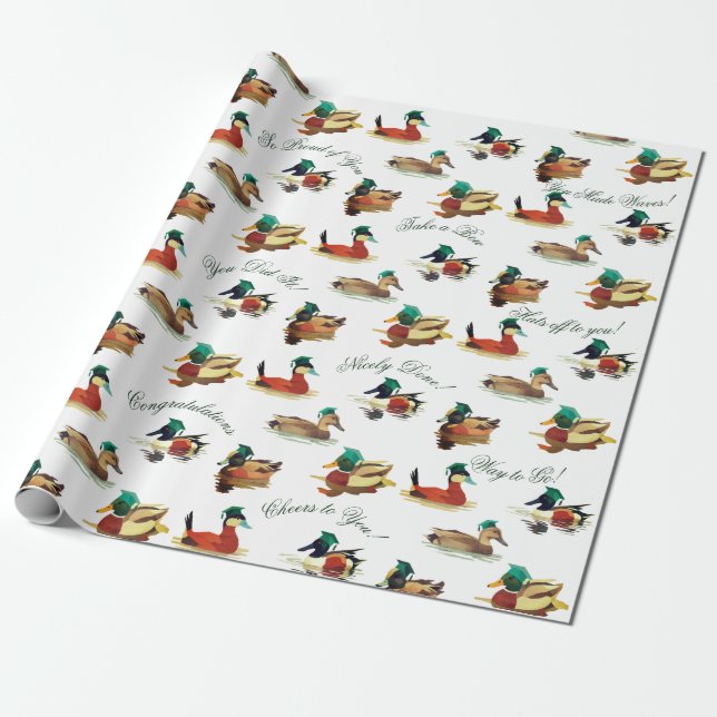 Papel de embrulho de formatura Patos com bonés (Desenrolado)