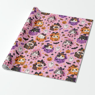 Papel de embrulho de gato fofo de Halloween para a
