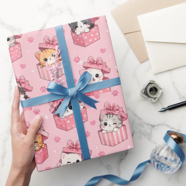 Papel de embrulho de gato fofo, papel de presente  (Presentear)