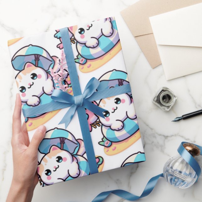 papel de embrulho de gato kawaii fofo (Presentear)