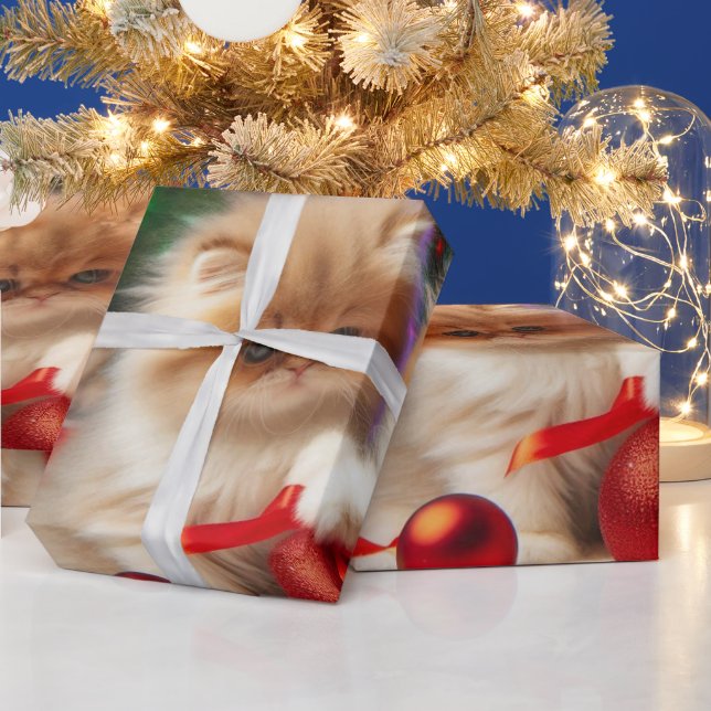 Papel de embrulho de gato persa de Natal fofo (Feriados)