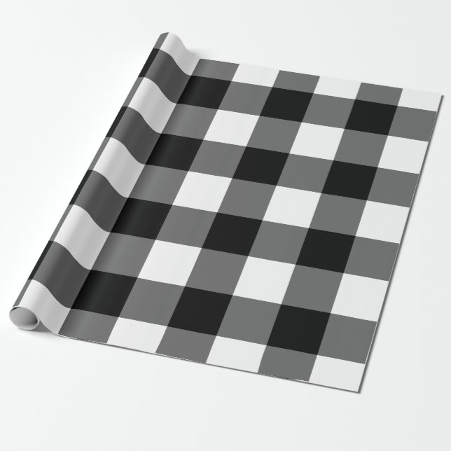 Papel de embrulho de gingham preto e branco grande (Desenrolado)