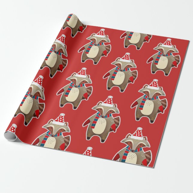 papel de embrulho de guaxinim de natal (Desenrolado)
