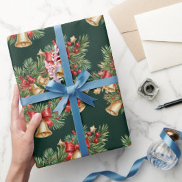 Papel de embrulho de guirlanda de Natal com sinos 
