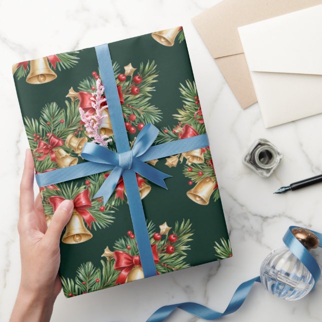 Papel de embrulho de guirlanda de Natal com sinos  (Presentear)