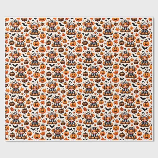Papel de embrulho de Halloween com esqueleto de va (Aberto)