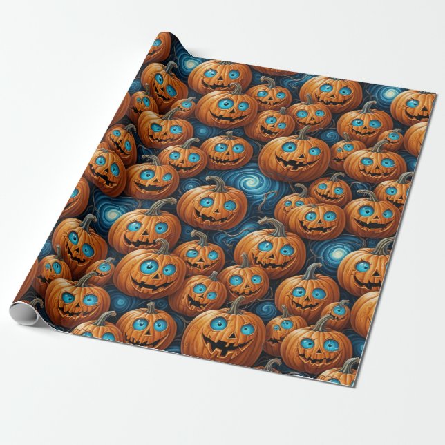 Papel de embrulho de Halloween de abóbora capricho (Desenrolado)