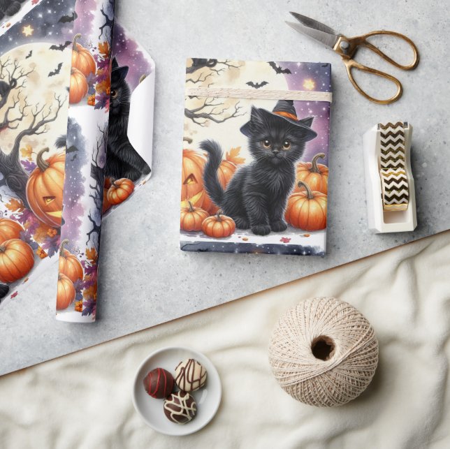 Papel de embrulho de Halloween de gatinho preto fo (Artesanato)