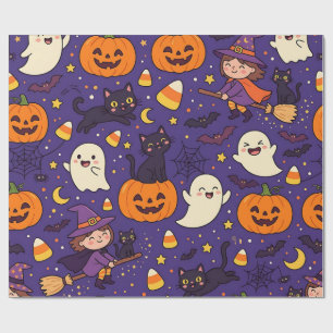 Papel de embrulho de Halloween Fantasma Abóbora Br