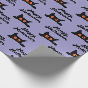 Papel de embrulho de Halloween roxo com gatos pret