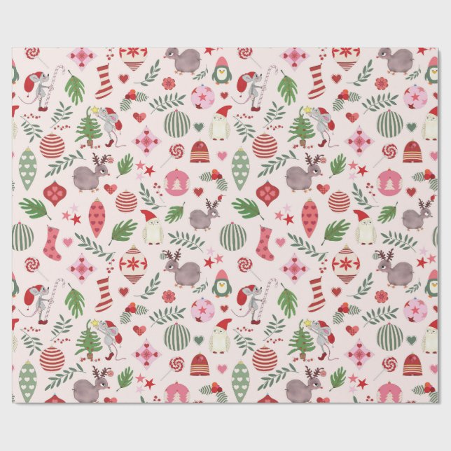 Papel de embrulho de ícones de Natal desenhados à  (Aberto)