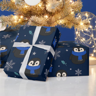Papel de embrulho de inverno de pinguim fofo