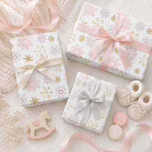 Papel de embrulho de inverno floco de neve rosa ru
